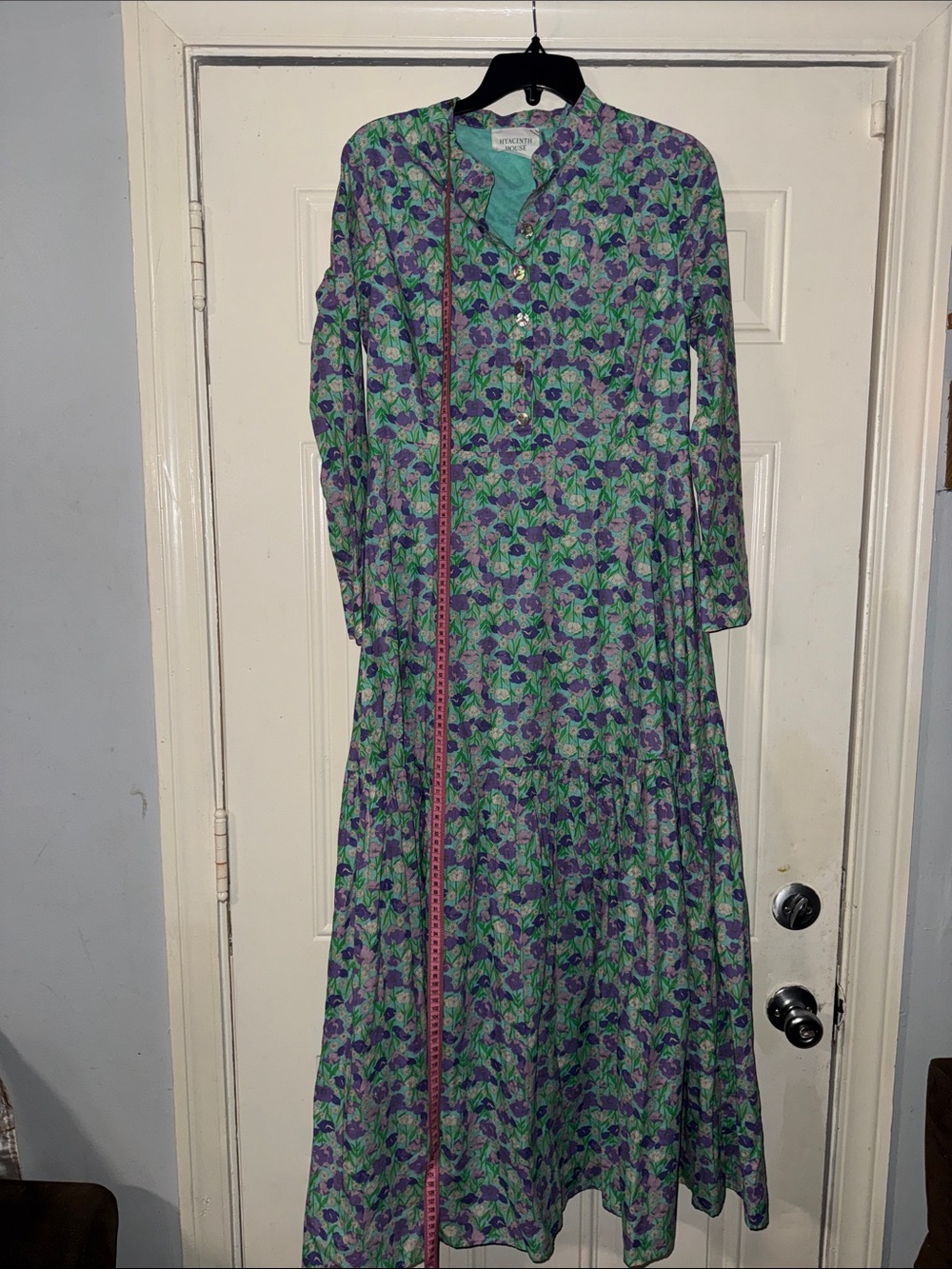 Floral Button-Front Maxi Dress in Green and Purple - Unknown Brand